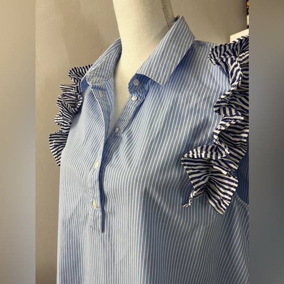 Philosophy blue White Stripe Dress with ruffles, size PXL - Picture 6 of 12